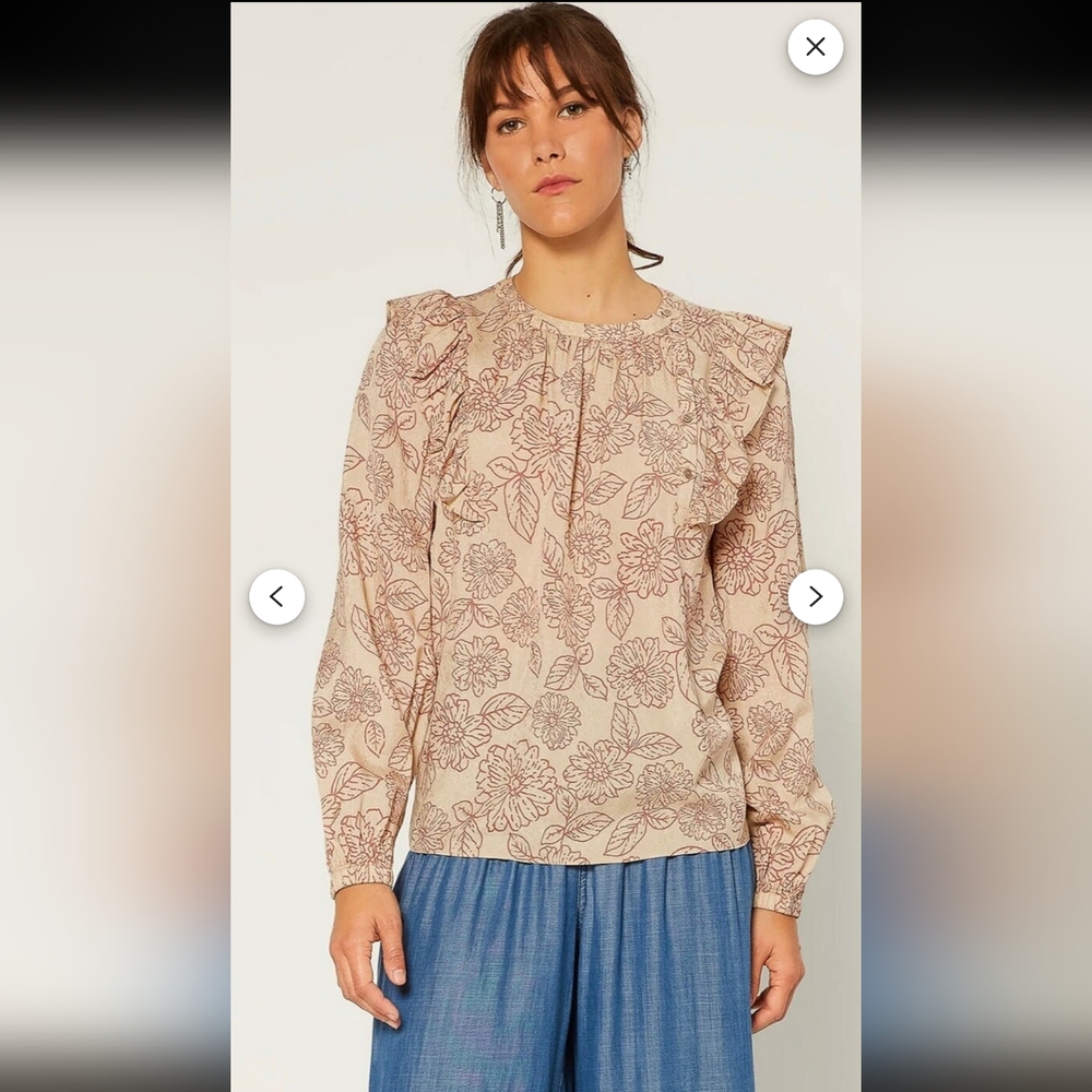 Pink Puff Sleeve Ruffled Blouse